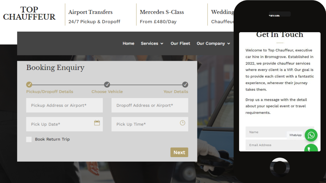 Top Chauffeur Web Design Edit Bromsgrove web design for Top Chauffeur